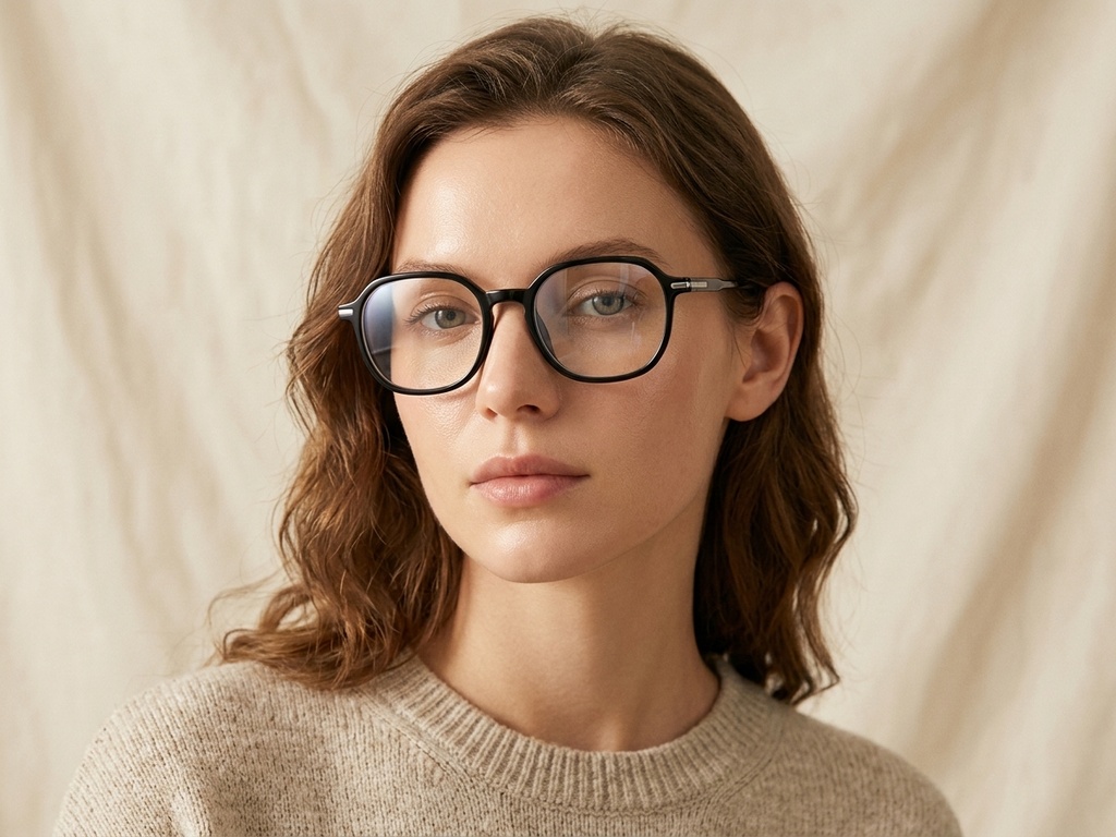 BS0218-0334_Black_Oval_Titanium_Glasses-tryon_female