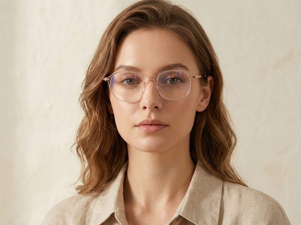 BS0218-0335_Pink_Oval_Titanium_Glasses_corner-tryon_female