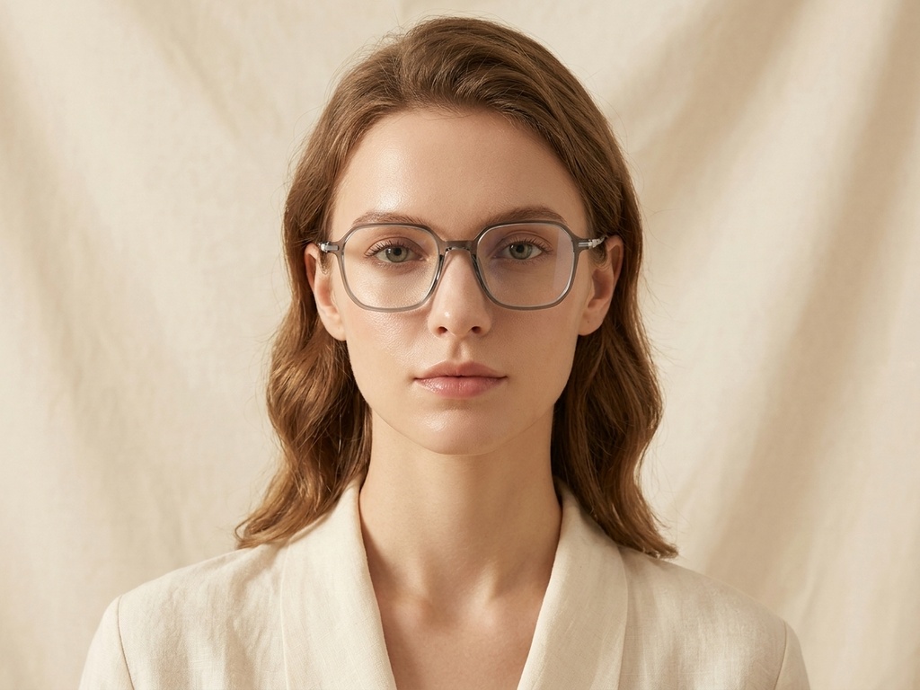 BS0218-0350_Green_Rectangular_Titanium_Glasses_corner-tryon_female