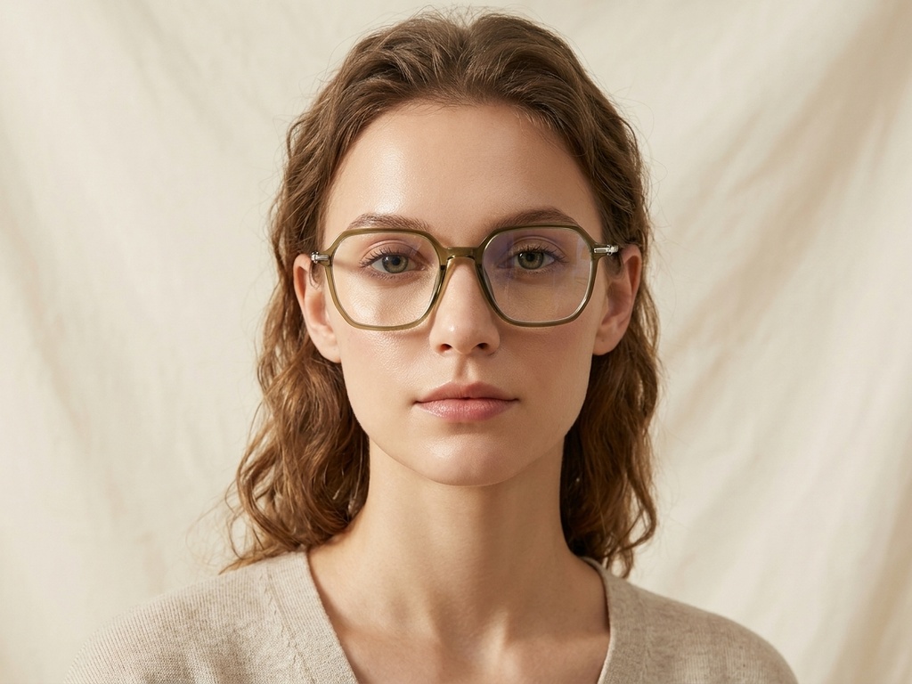 BS0218-0352_Green_Rectangular_Titanium_Glasses_corner-tryon_female