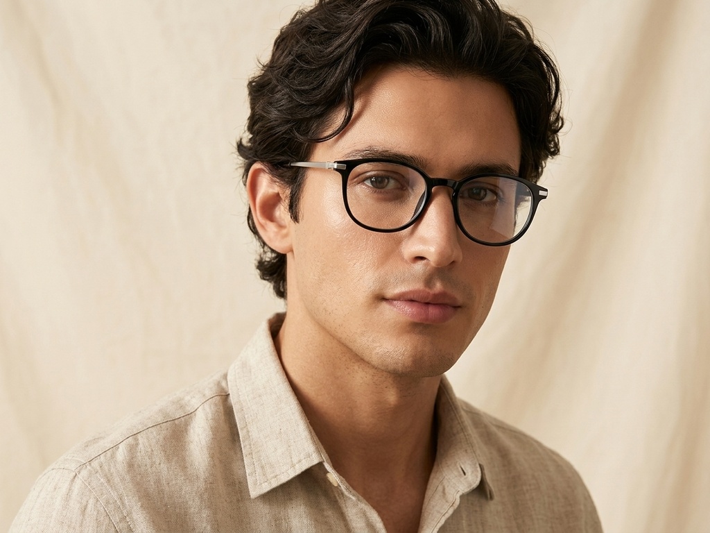 BS0218-0355_Black_Oval_Titanium_Glasses_corner-tryon_male
