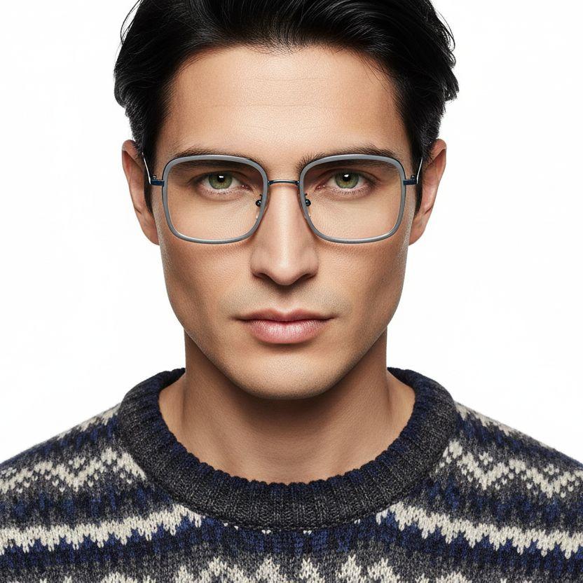 Rectangular Blue Metal Glasses #BS0406-0010