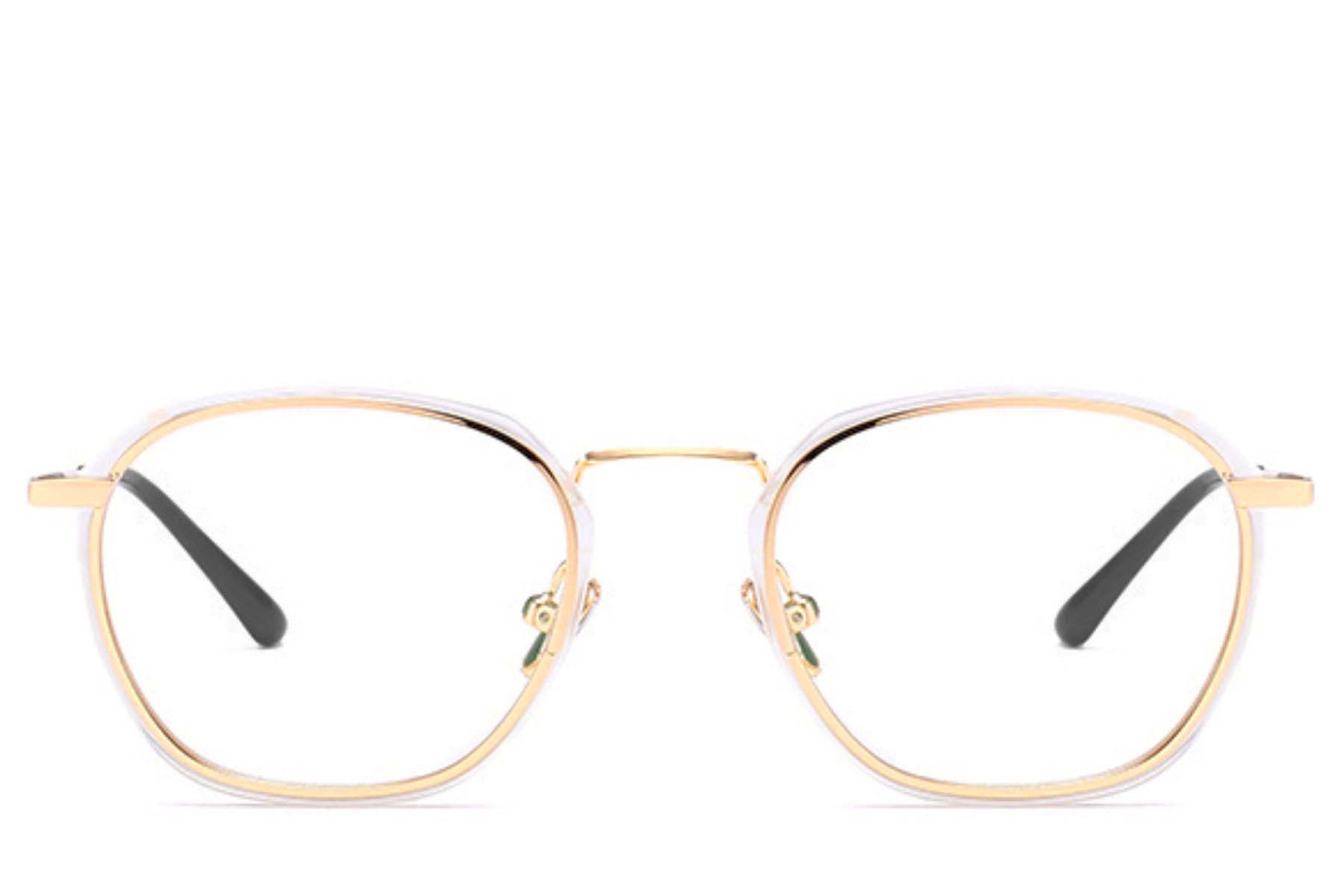 BS0406-0050_Golden_Rectangular_Metal_Glasses_front