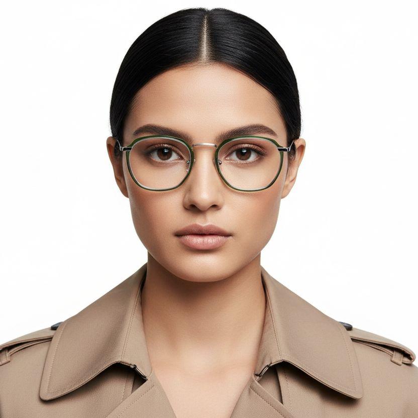 Rectangular Green Metal Glasses #BS0406-0051