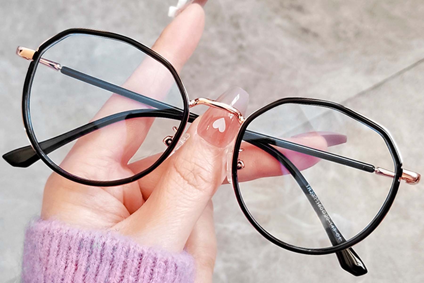 BS0406-0055_Black_Geometric_Metal_Glasses_front