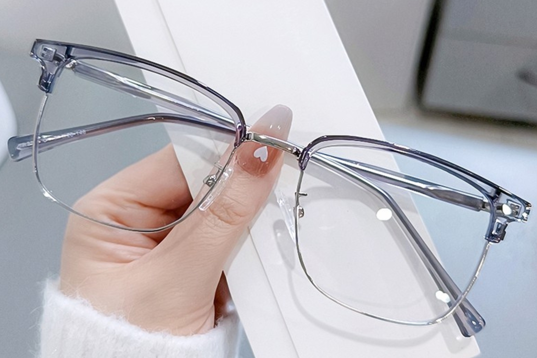 BS0406-0082_Grey_Semi-rimless_TR90_Glasses_front