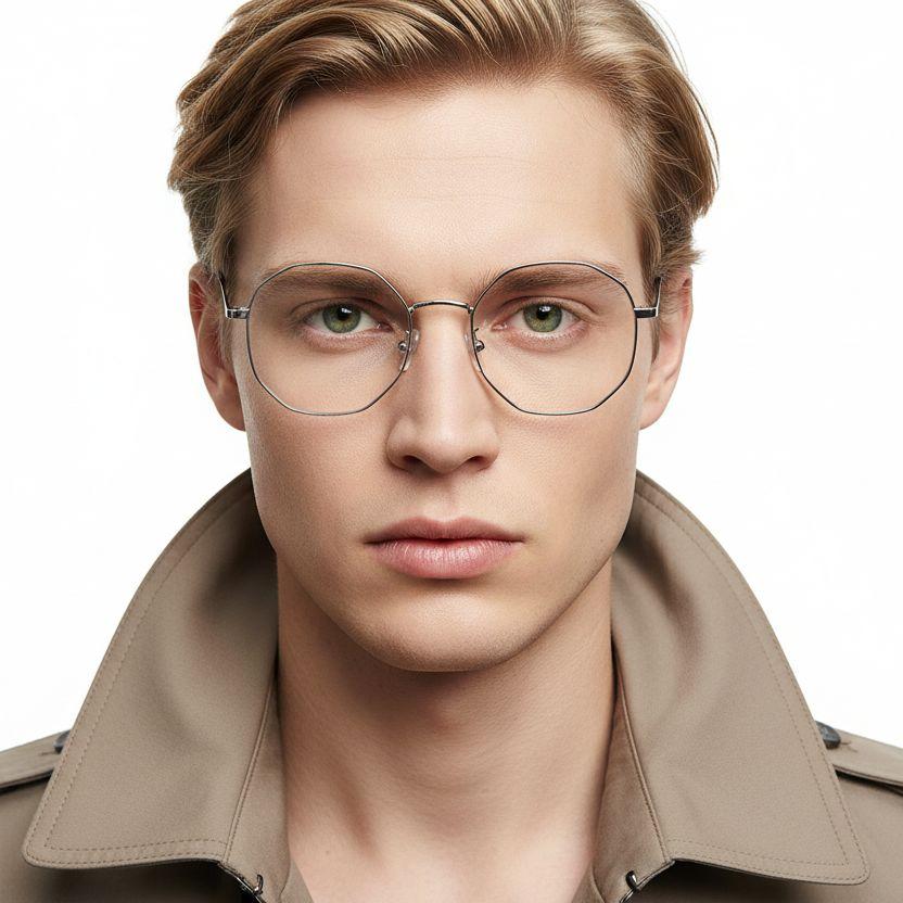 Gafas geométricas de metal plateado #BS0406-0102