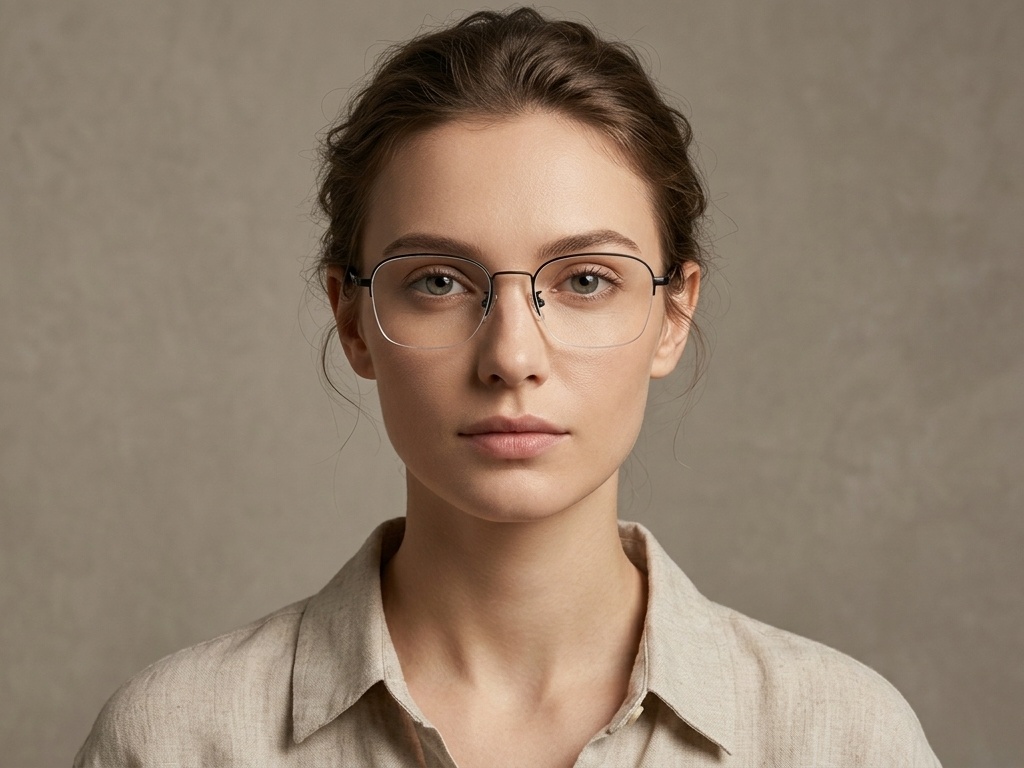 BS0406-0130_Black_Semi-rimless_Metal_Glasses-tryon_female