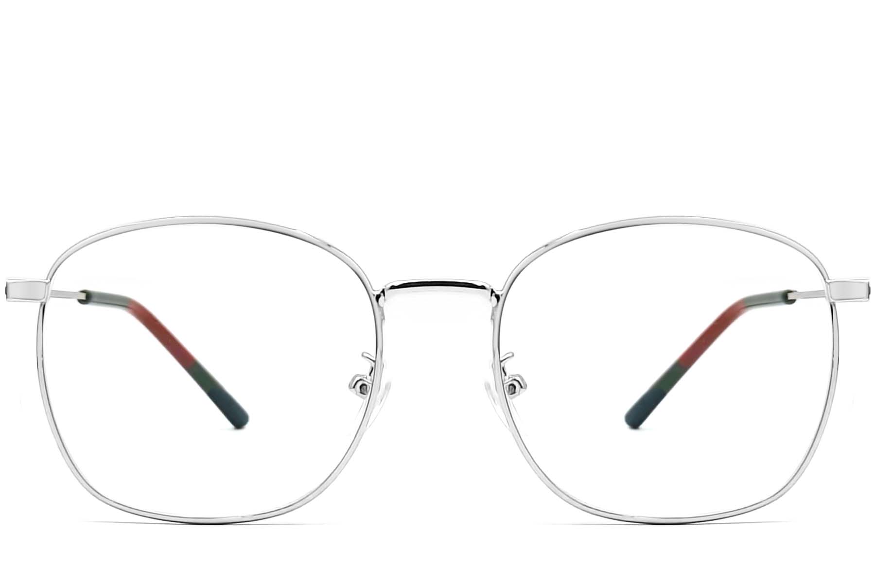 BS0406-0182_Silver_Rectangular_Metal_Glasses_front