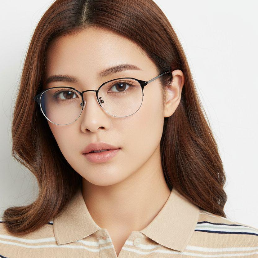 BS0406-0249_Black_Semi-rimless_Metal_Glasses_model