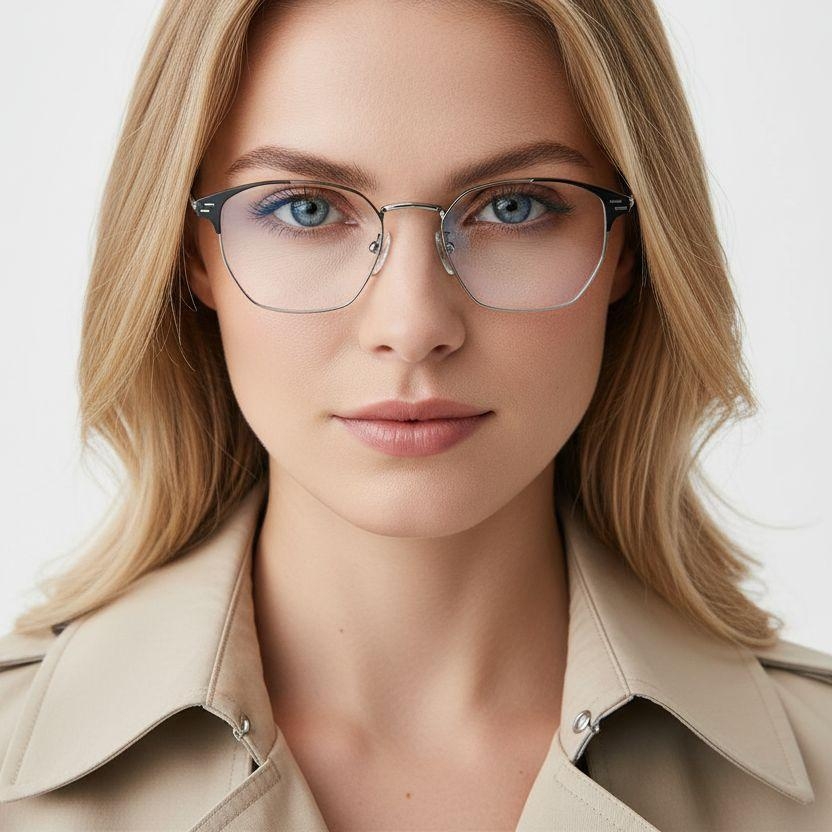 Semi-rimless Grey Metal Glasses #BS0406-0254