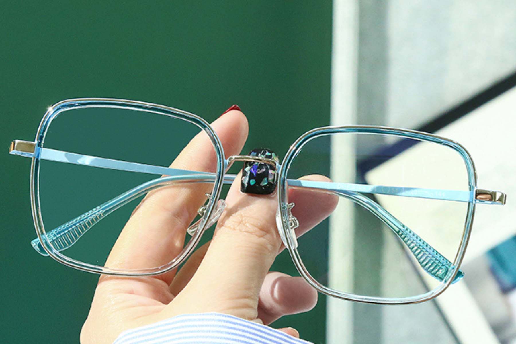 BS0406-0371_Blue_Rectangular_Metal_Glasses_front