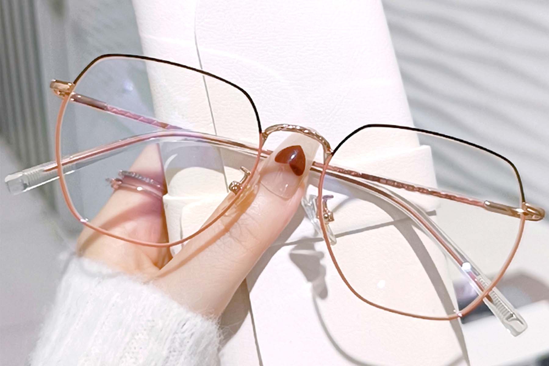 BS0406-0384_Pink_Rectangular_Metal_Glasses_front