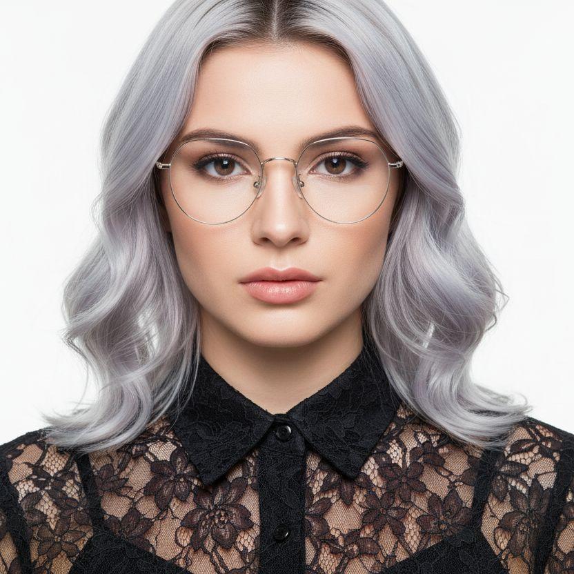 Gafas ovaladas de metal plateado #BS0406-0386