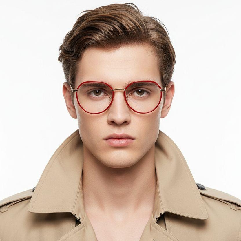 Gafas ovaladas de metal rojo #BS0406-0404