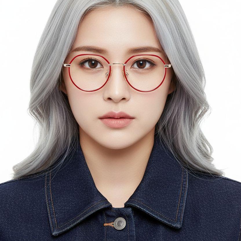 Gafas ovaladas de metal rojo #BS0406-0404