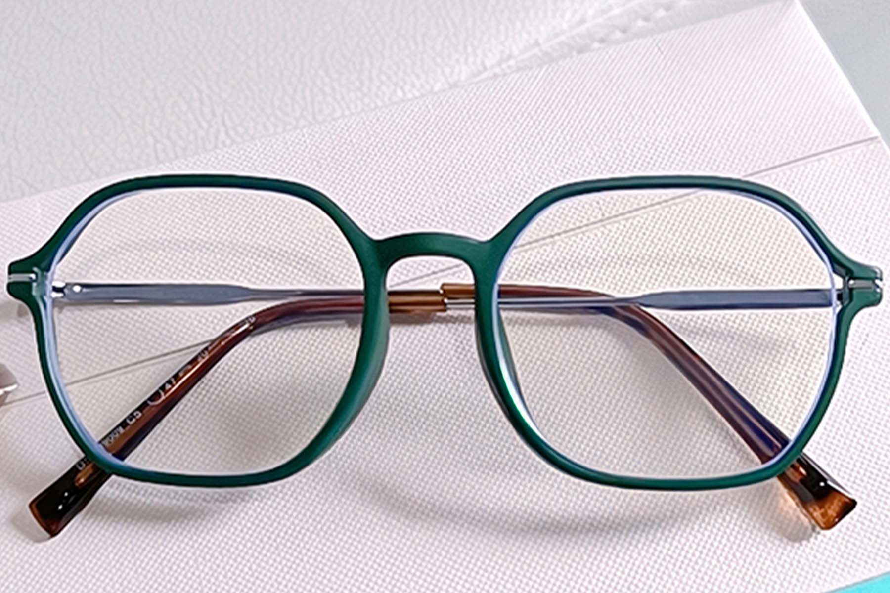 BS0406-0415_Green_Geometric_Metal_Kids_Glasses_front
