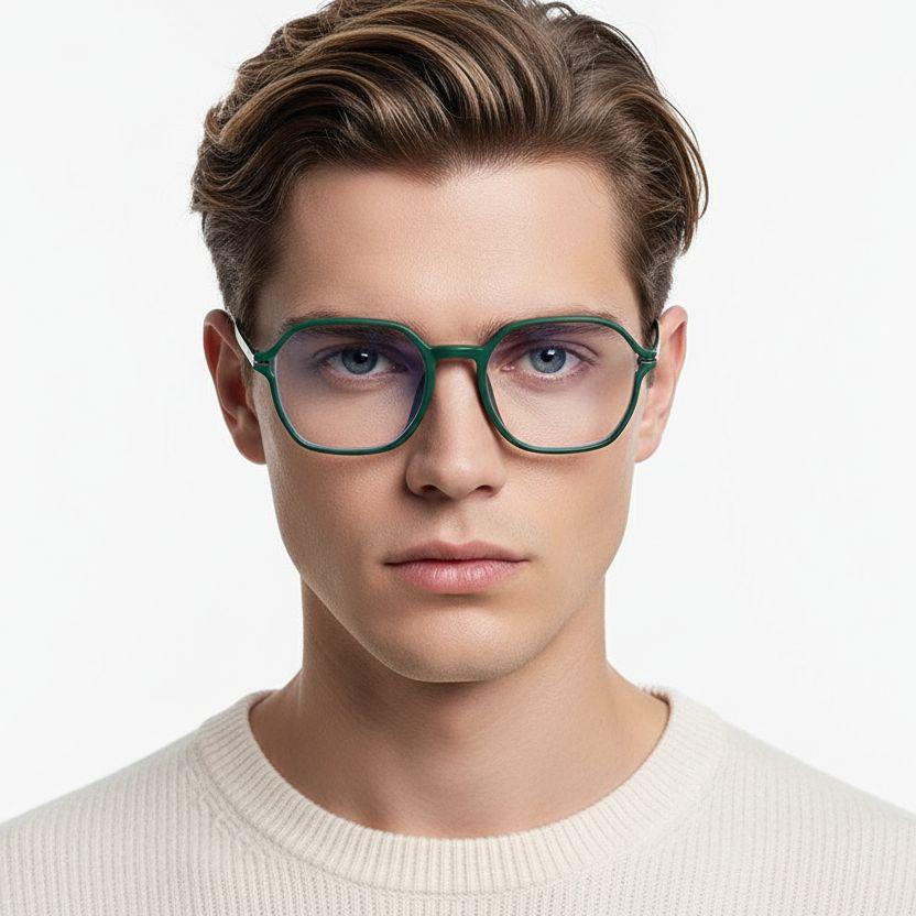 BS0406-0415_Green_Geometric_Metal_Kids_Glasses_model