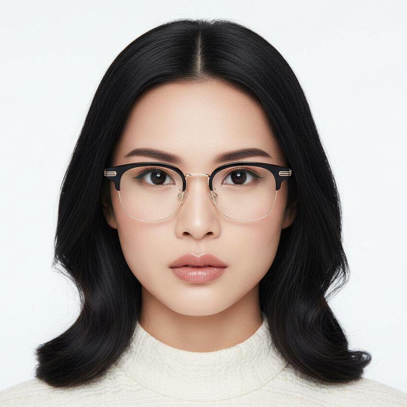 BS0406-0454_Golden_Semi-rimless_TR90_Glasses_model