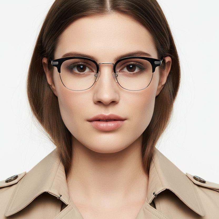 BS0406-0455_Silver_Semi-rimless_TR90_Glasses_model