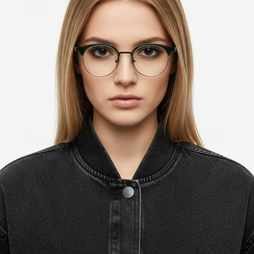 BS0406-0478_Green_Semi-rimless_TR90_Glasses_model