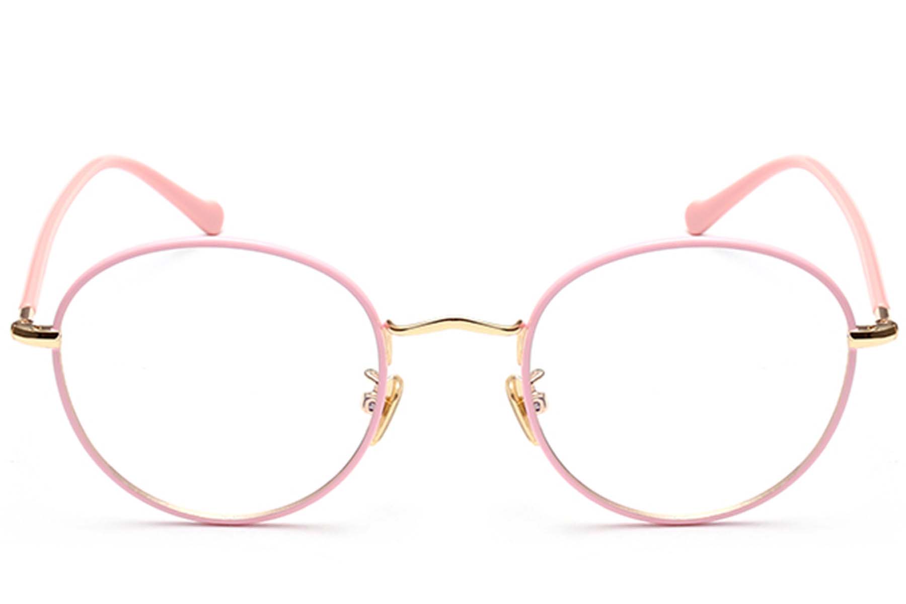 BS0406-0492_Pink_Oval_Metal_Kids_Glasses_front