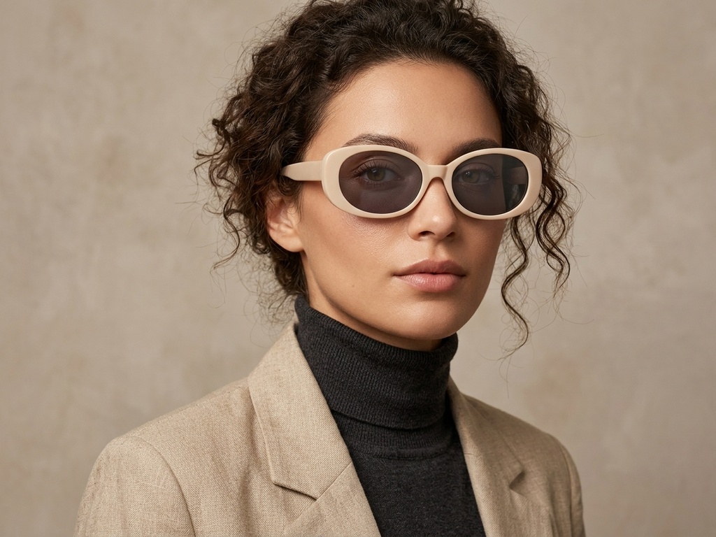 BS0406-0670_Cream_Oval_TR90_Sunglasses-tryon_female