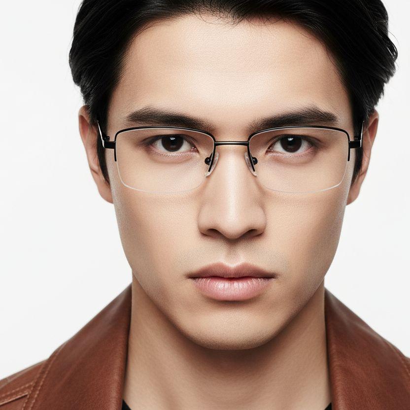 bs0420-0286_black_semi-rimless_metal_glasses_model
