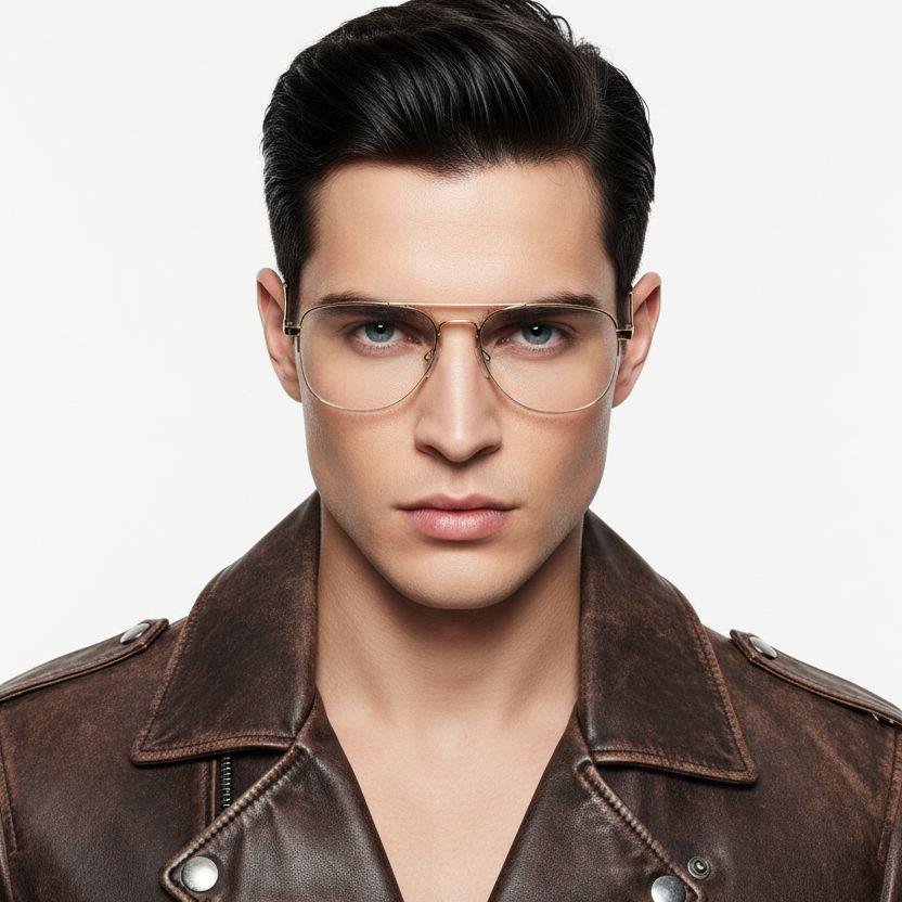 BS0420-0295_Golden_Semi-rimless_Metal_Glasses_model