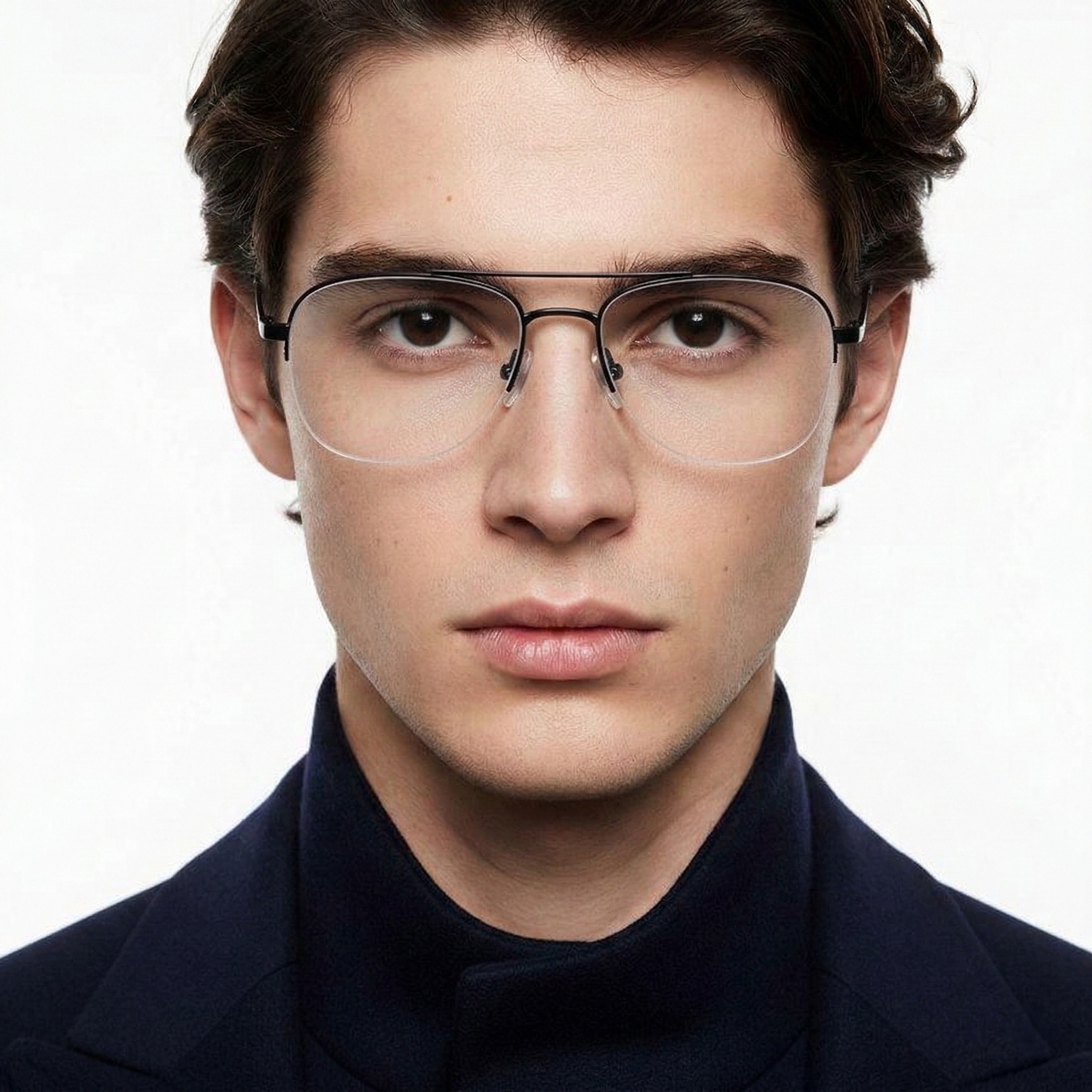 BS0420-0298_Black_Semi-rimless_Metal_Glasses_model