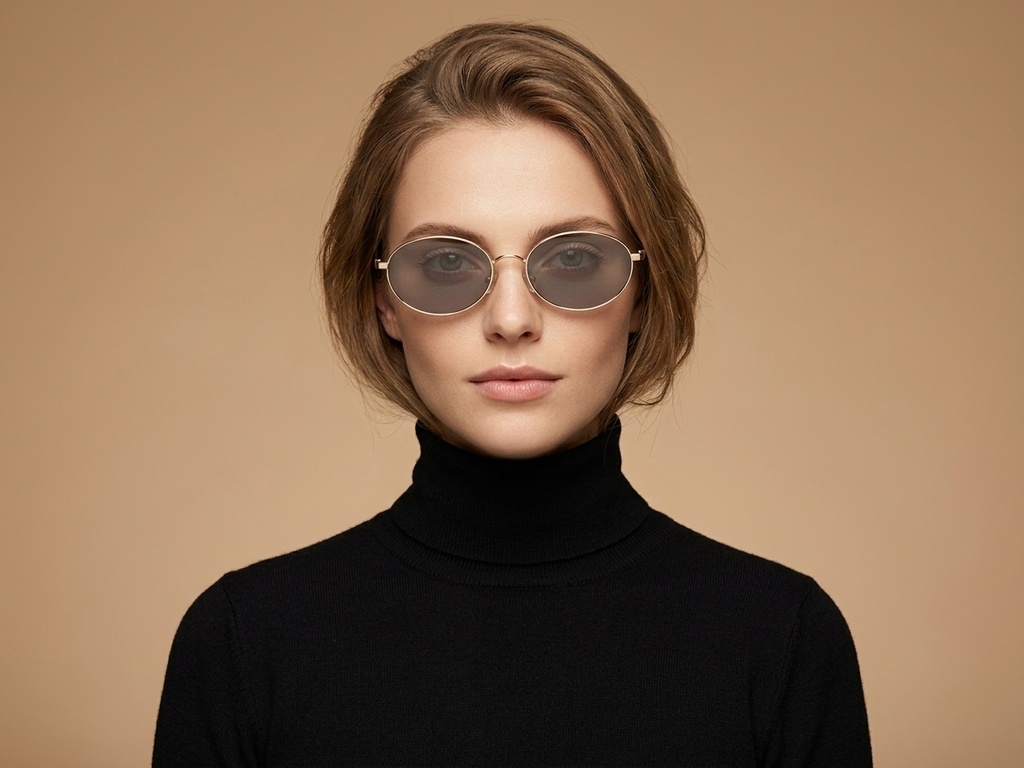 BS0423-0146_Golden_Oval_Metal_Sunglasses-tryon_female