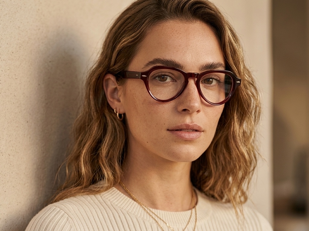 Oval Red Acetate Glasses #BS0522-0067