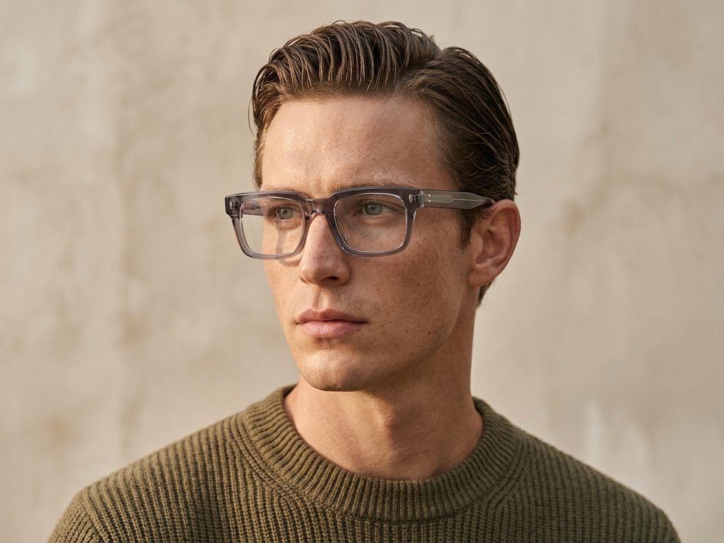 Rectangular Gray Acetate Glasses #BS0522-0074