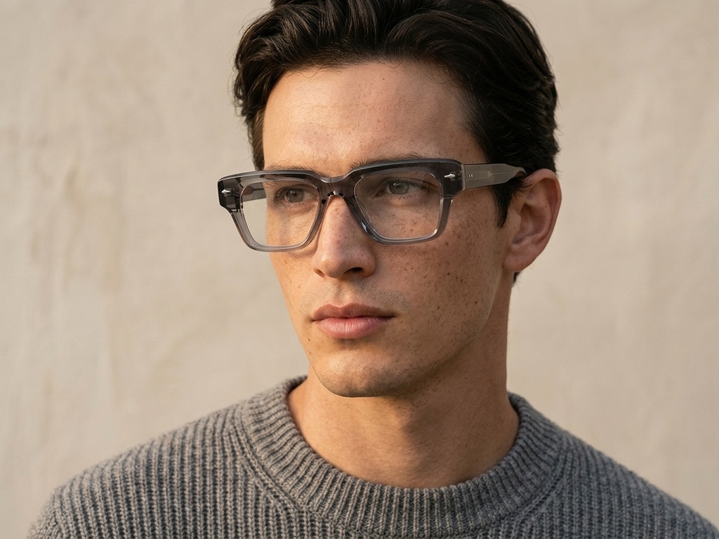 Rectangular Gray Acetate Glasses #BS0522-0089