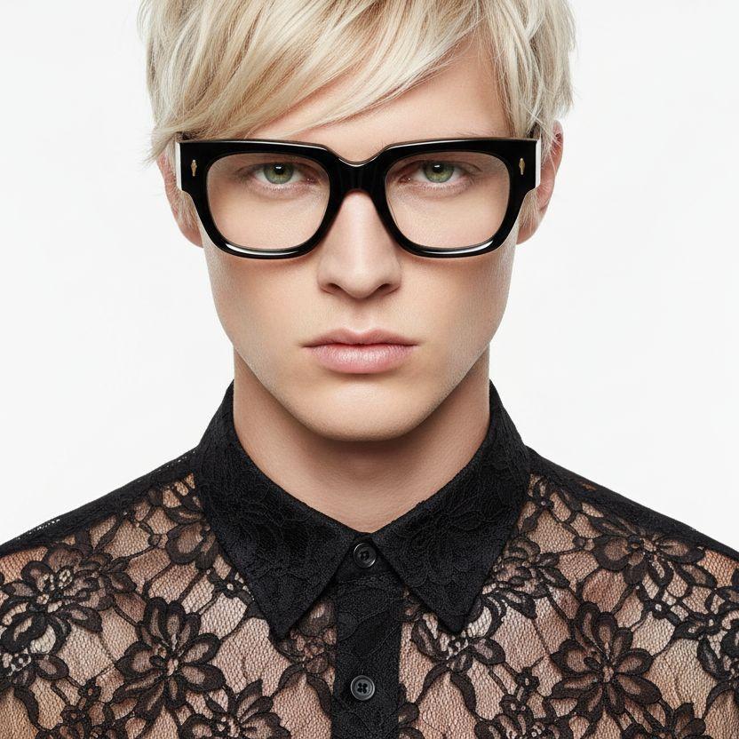 Gafas rectangulares de acetato negro #BS0522-0097