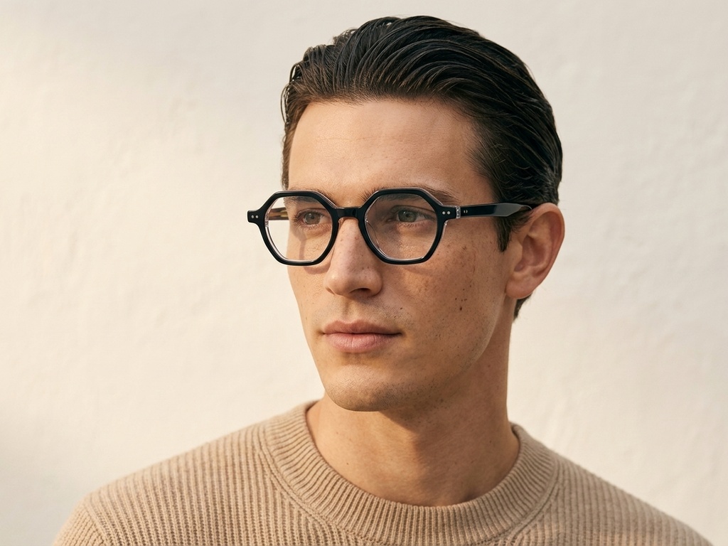 Occhiali in acetato blu con motivo geometrico #BS0522-0132