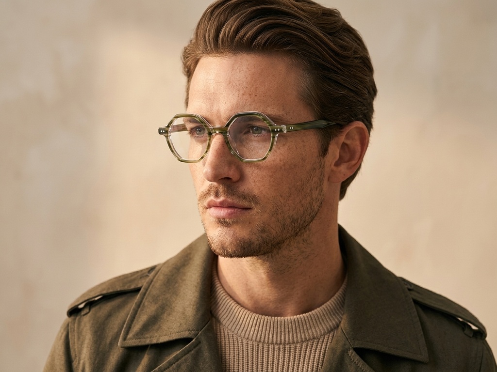 Occhiali in acetato verde con motivo geometrico #BS0522-0134