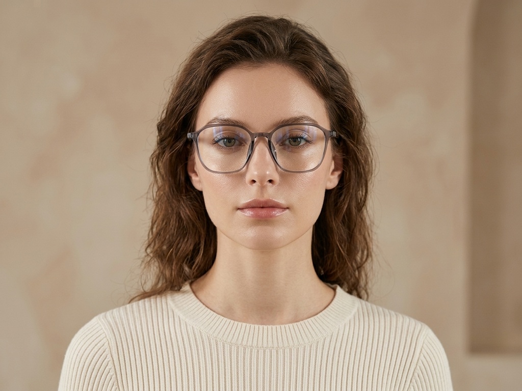 BS0620-0162_Grey_Rectangular_TR90_Glasses-tryon_female