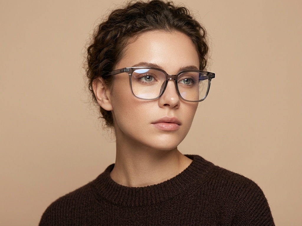 BS0620-0187_Grey_Rectangular_TR90_Glasses-tryon_female