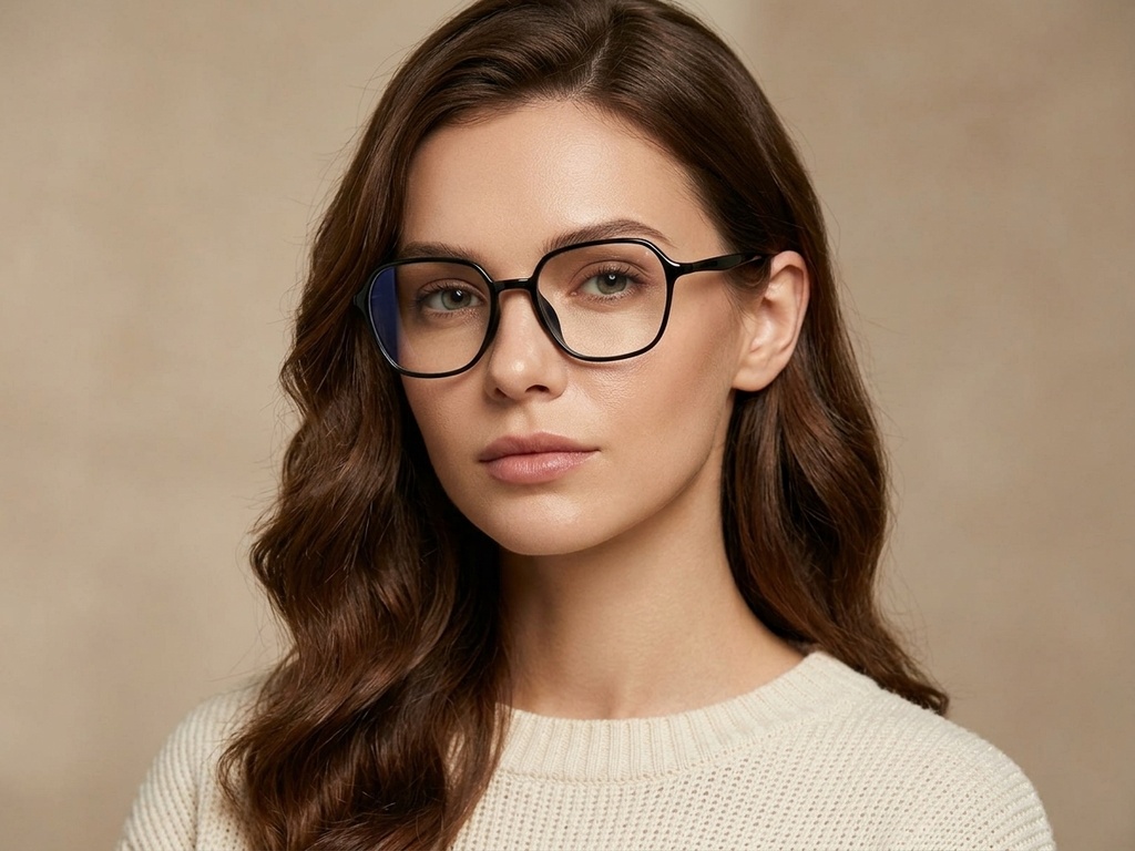BS0620-0368_Black_Rectangular_TR90_Glasses-tryon_female
