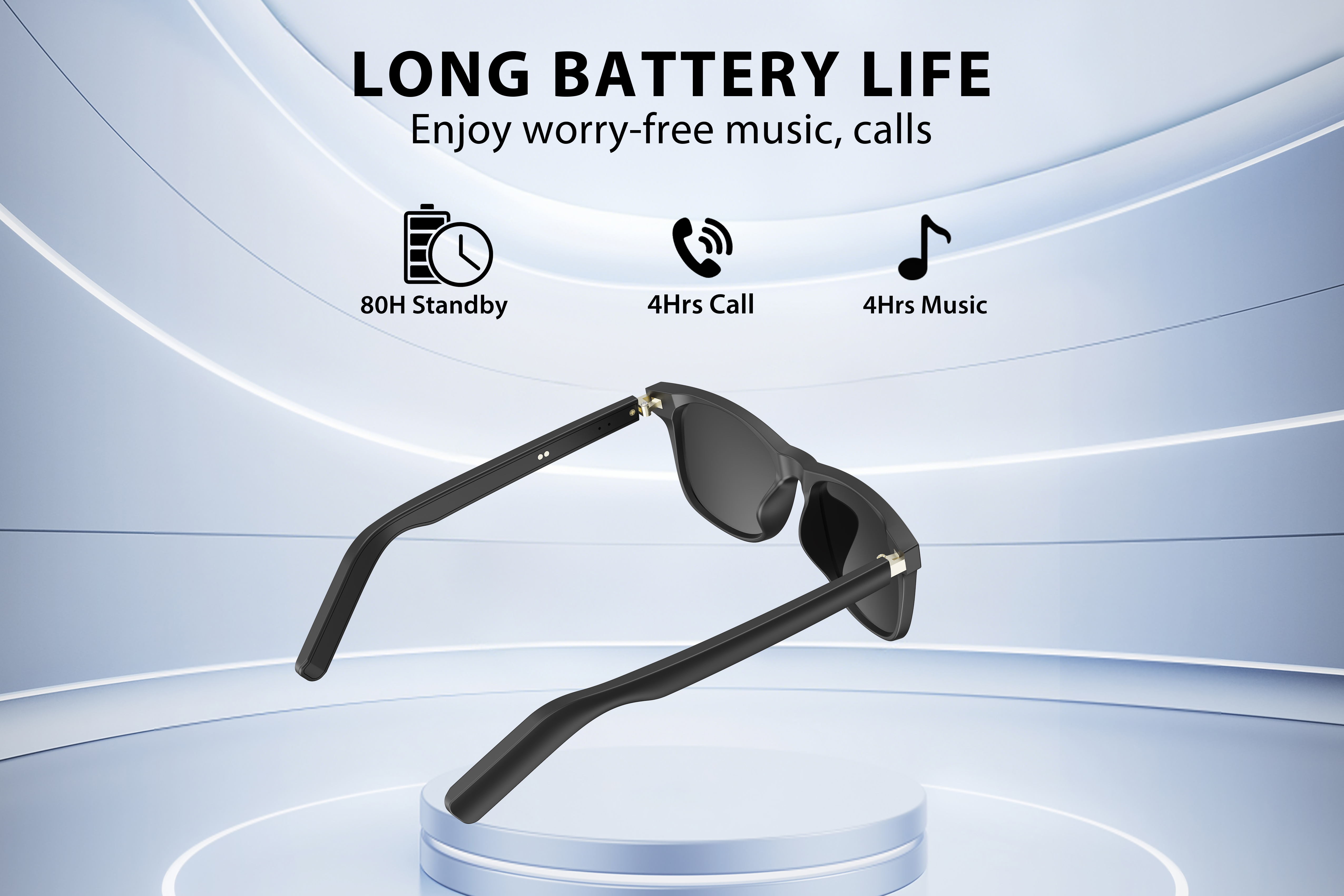 Occhiali da sole intelligenti BL30 in plastica nera #BS705-0011