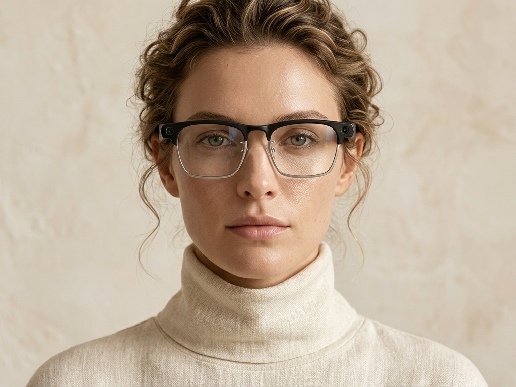 BS0705-5004_Silver_Semi-rimless_TR90_Smart_AI_Glasses-tryon_female