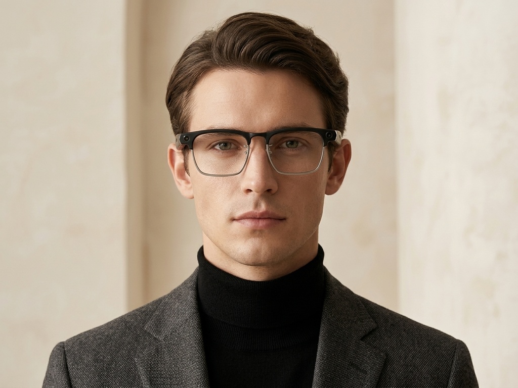 BS0705-5004_Silver_Semi-rimless_TR90_Smart_AI_Glasses-tryon_male