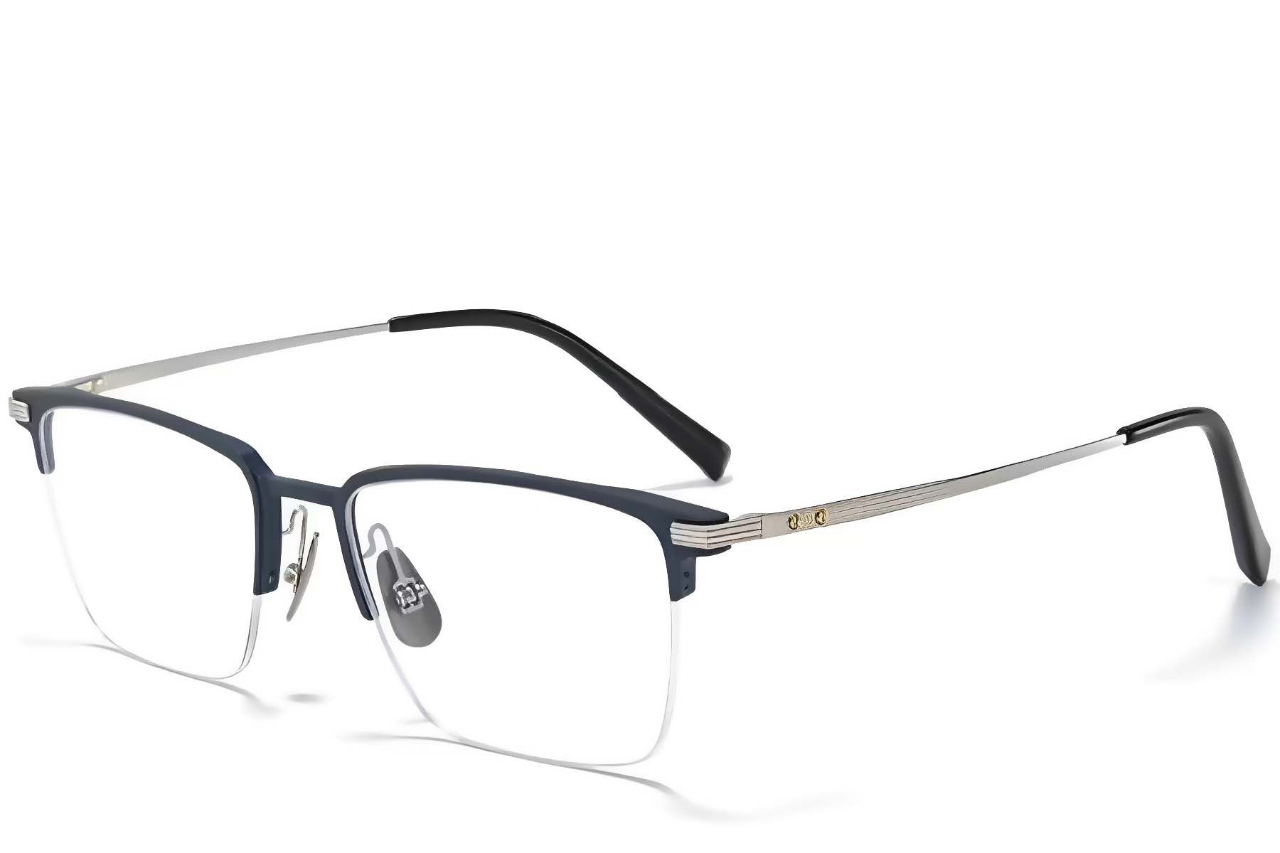 Halbrandlose blaue Metallbrille #BS1025-0329
