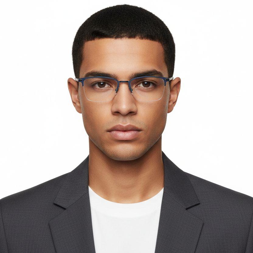 Halbrandlose blaue Metallbrille #BS1025-0329