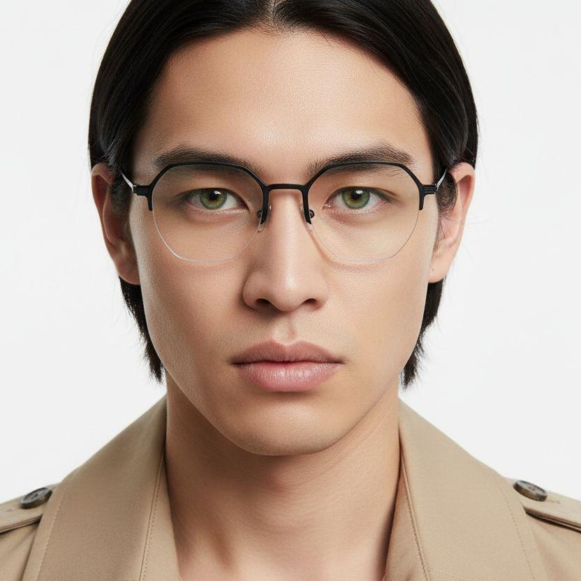 Semi-rimless Black Metal Glasses #BS1025-0336