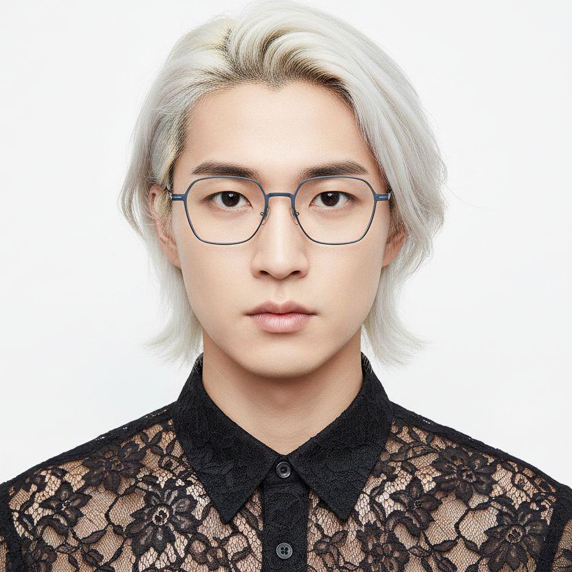 Gafas geométricas de metal azul #BS1025-0343