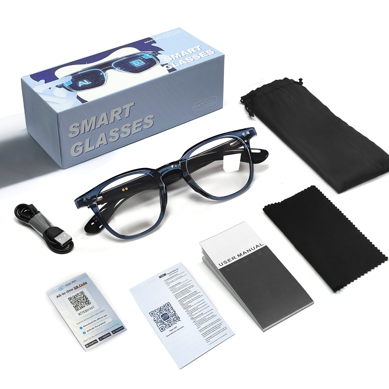 GT-52 Rectangular Blue Plastic Smart Photochromic Glasses #BS1611-0041