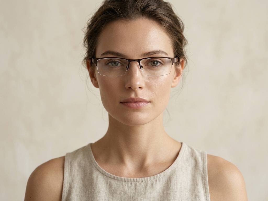 Semi-rimless Brown Metal Glasses #BS1620-0005