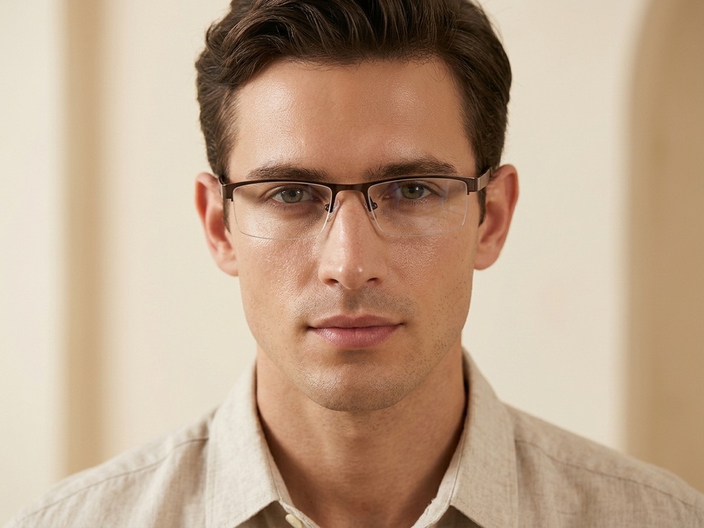 Semi-rimless Brown Metal Glasses #BS1620-0005